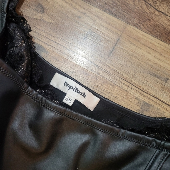 Popilush Black Faux Leather Lace Shapewear Tummy Control Bodysuit Size 3XL - Picture 8 of 11